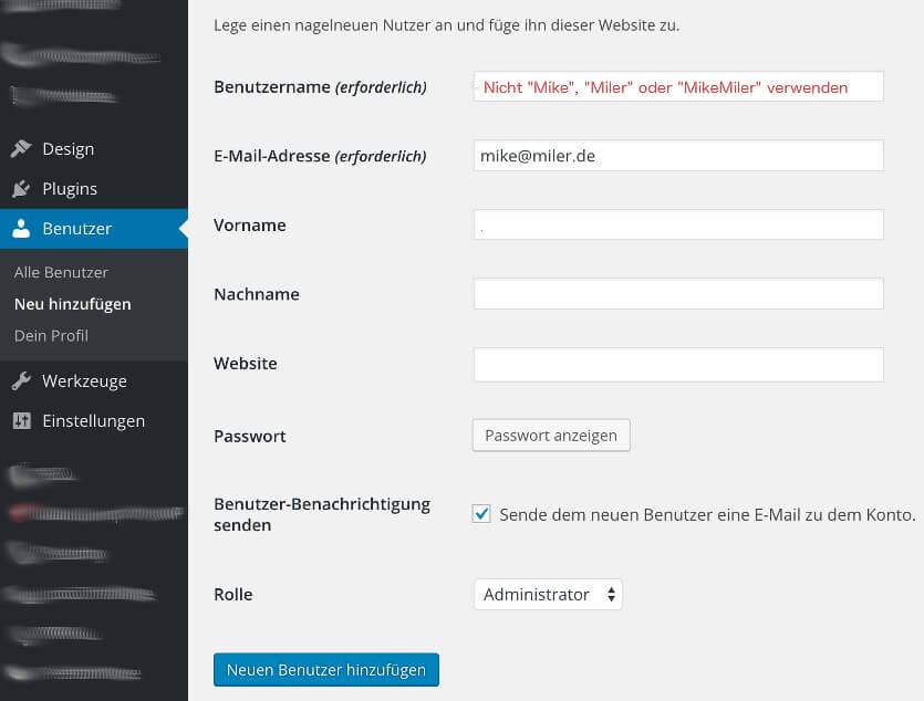 Benutzer in WordPress anlegen und Zugangsdaten sicher versenden