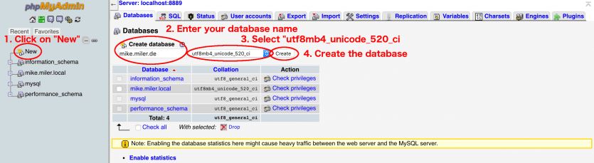 Create new database with phpmyadmin