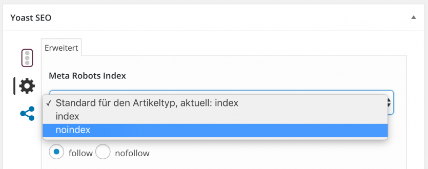 Indexierung einzelner Beiträge ändern bearbeiten mit Yoast SEO