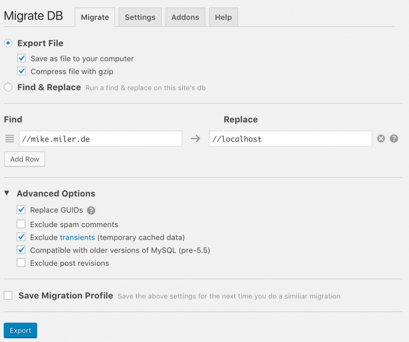 Save db with migratedb