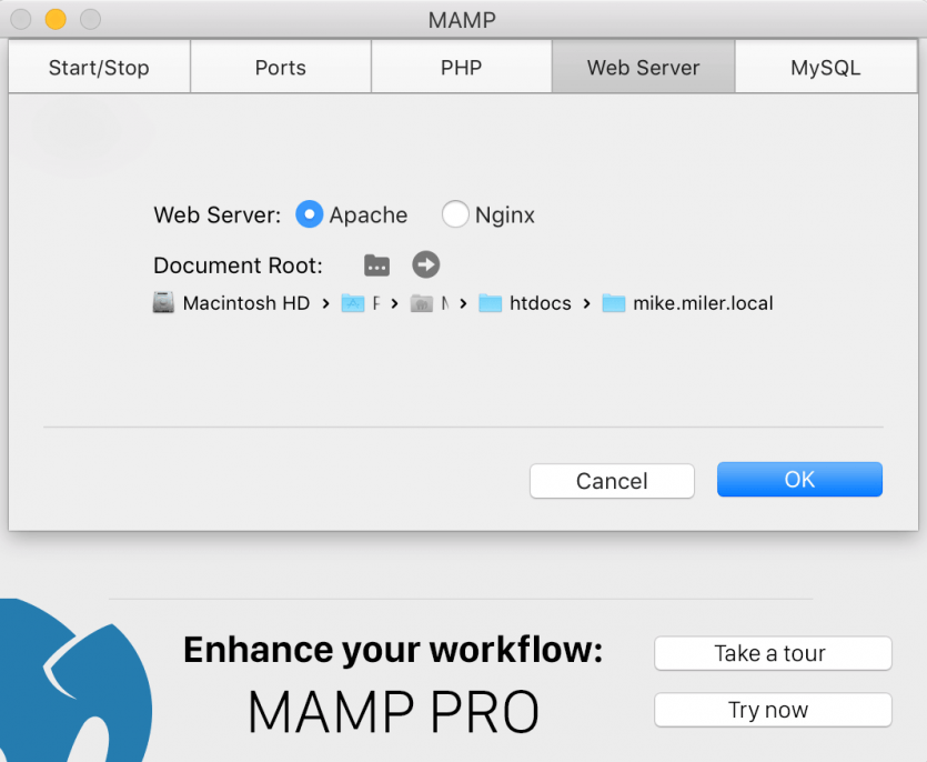 Set doc root to your local website
