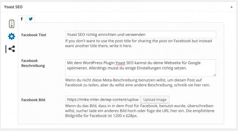 Social Media Einstellungen mit dem Yoast SEO Plugin