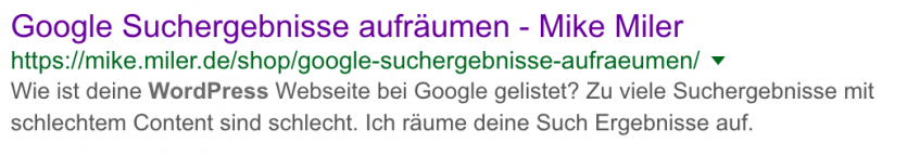 Google Suchergebnis mit fett dargestelltem Keyword in der Meta Beschreibung